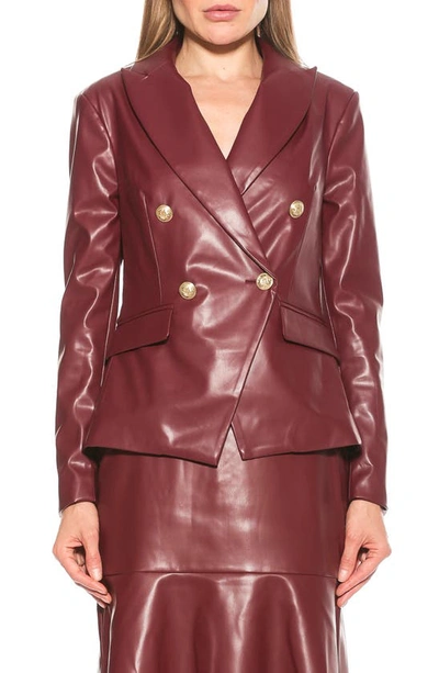 Alexia Admor Faux Leather Double-breasted Peak Lapel Blazer In Burgundy