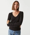 Michael Stars Logan Long Sleeve V Neck Tee In Black