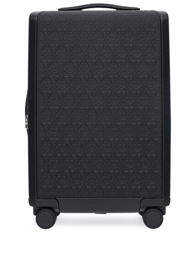Ferragamo Gancio Embossed Pattern Leather Luggage In 黑色