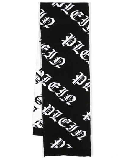Philipp Plein Gothic Plein Intarsia-knit Scarf In Black