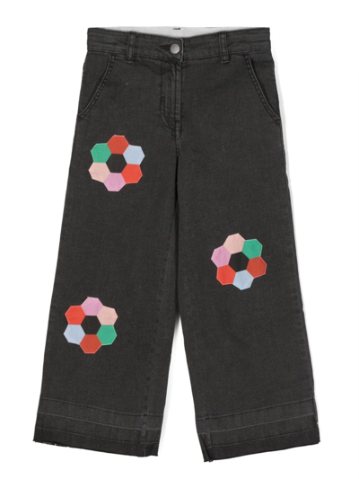 Stella Mccartney Flower-patch Wide-leg Jeans In 灰色