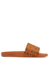 Mcm Monogram-print Pool Slides In Brown