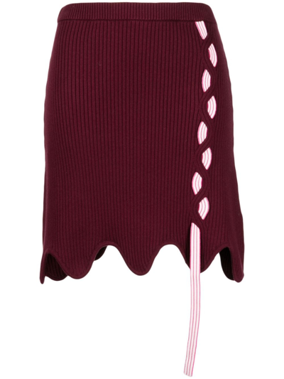 Ph5 Sofia Layered Ribbed-knit Miniskirt In 红色