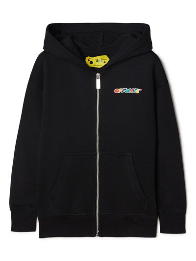 Off-white Kids' Arrows Zip-up Cotton Hoodie In Black