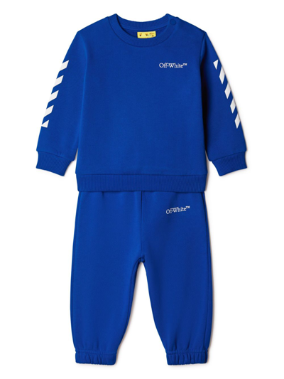 Off-white Babies' Bookish Diagonal-stripe Tracksuit Set In Blue