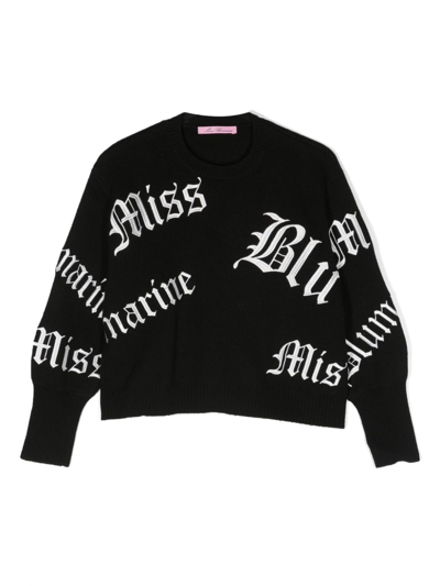 Miss Blumarine Logo-embroidered Knitted Jumper In Black