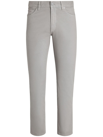 Zegna Logo-patch Straight-leg Jeans In Grey Mélange