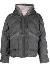 Thom Browne Wool Twill Patch Hooded Pocket Downfilled Down Jacket In Grey