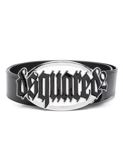 Dsquared2 Gothic Logo-buckle Leather Belt In Black
