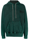 Aries Logo-print Distressed-finish Cotton Hoodie In 绿色