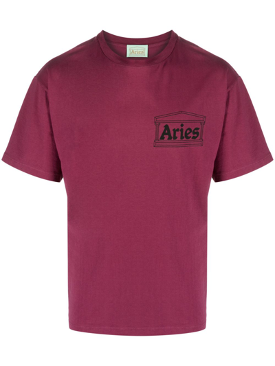 Aries Logo-print Cotton T-shirt In Burgundy