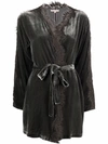 Gold Hawk Dark Grey Velvet Lace-trim Long Duster Jacket For Women In Grey