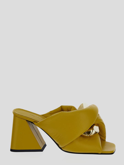 Jw Anderson Chain Twist Leather Mules In Yellow