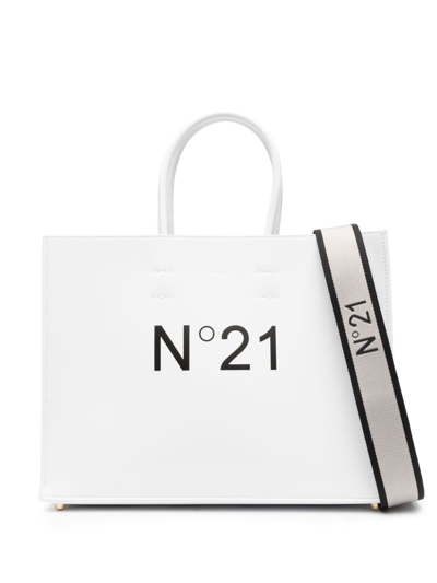 N°21 Logo-print Leather Tote Bag In White