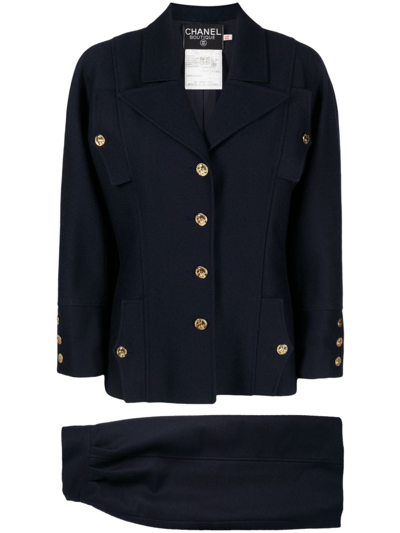Pre-owned Chanel 1990-2000 Single-breasted Skirt Suit In Blue