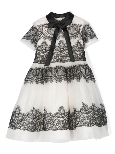 Elie Saab Junior Kids' Lace-detail Organza Midi Dress In White