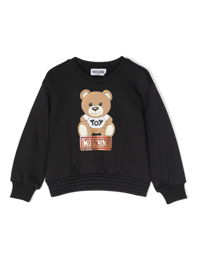 Moschino Kids' Teddy Bear Cotton Blend Sweatshirt In Black