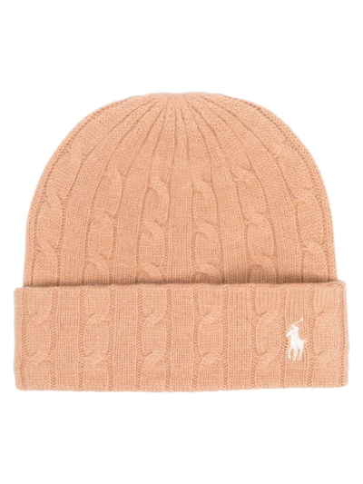 Polo Ralph Lauren Polo Pony-embroidered Cable-knit Beanie In Brown