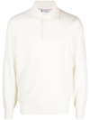 Brunello Cucinelli Long-sleeve Cashmere Polo Shirt In White