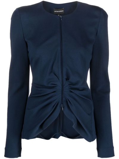 Emporio Armani Pleated Long-sleeved Blouse In Blue