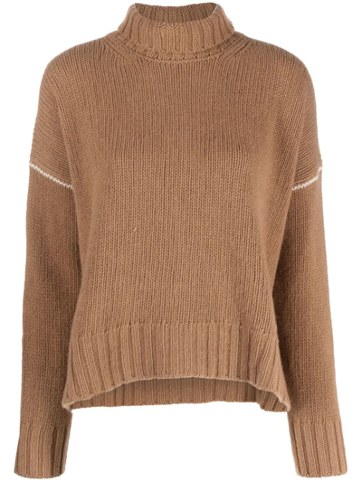 Woolrich Turtleneck Sweater In Pure Virgin Wool In Brown