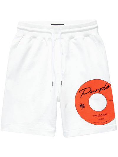 Purple Brand Logo-print Drawstring Cotton Shorts In White