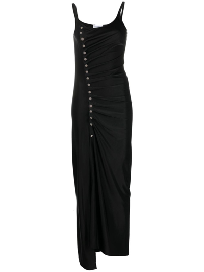 Rabanne Asymmetric Satin Maxi Dress In Black