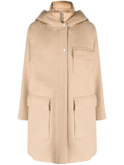 Woolrich High-neck Hooded Coat In Neutrals