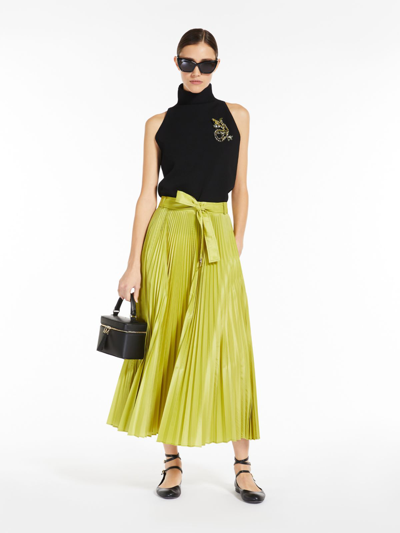 Max Mara Tambuto Pleated Regular-fit Silk-blend Midi Skirt In Lime