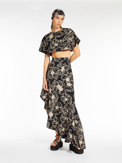 Max Mara Asymmetric Printed Maxi Skirt In Black