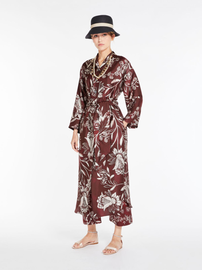 Max Mara Silk Printed Dress In Ecru
