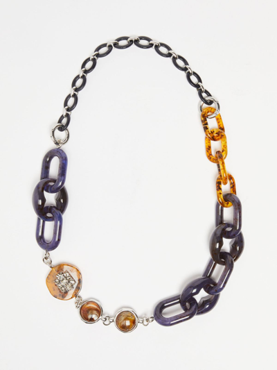 Max Mara Resin And Chaton-adorned Chain Necklace In Navy