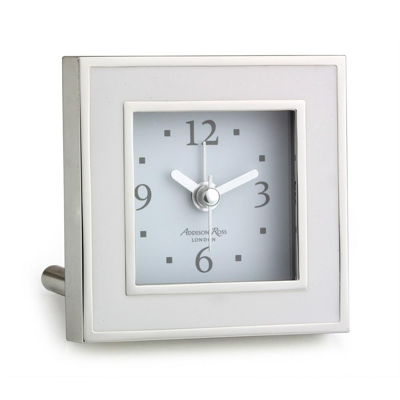 Addison Ross Ltd White & Silver Square Silent Alarm Clock