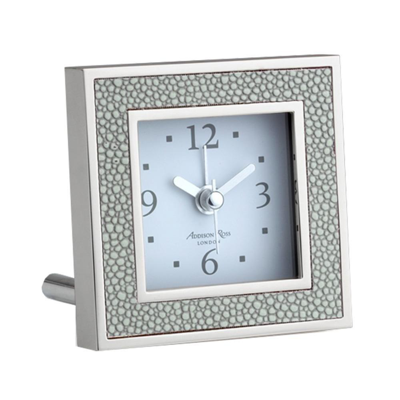 Addison Ross Ltd Grey Shagreen Square Silent Alarm Clock In Green