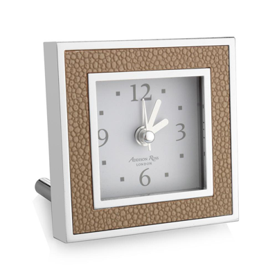 Addison Ross Ltd Sand Shagreen Square Silent Alarm Clock In Gray