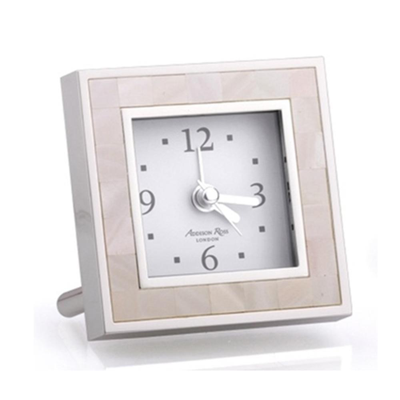 Addison Ross Ltd Mother Of Pearl Shell & Silver Square Alarm Clock In Neutral