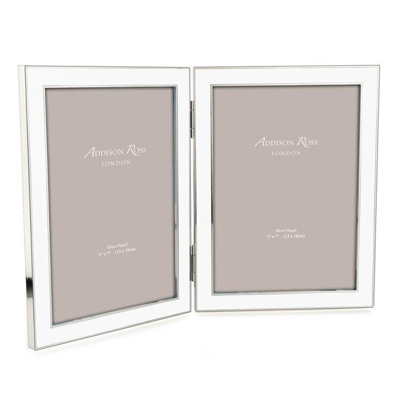 Addison Ross Ltd White Enamel & Silver Double Frame