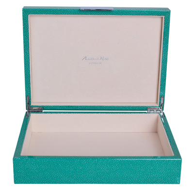 Addison Ross Ltd Large Green Shagreen Lacquer Box With Silver In Metallic