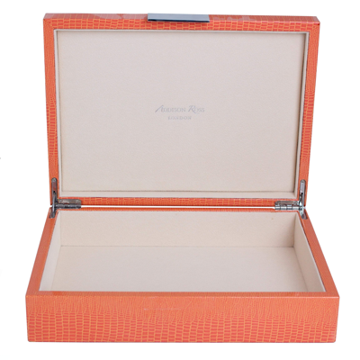 Addison Ross Ltd Large Orange Croc Lacquer Box With Silver In Brown