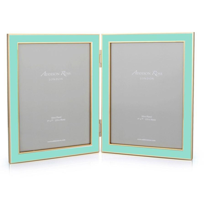Addison Ross Ltd Turquoise Blue Enamel & Gold Double Frame In Brown