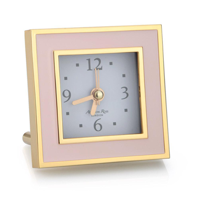 Addison Ross Ltd Pale Pink & Gold Square Silent Alarm Clock