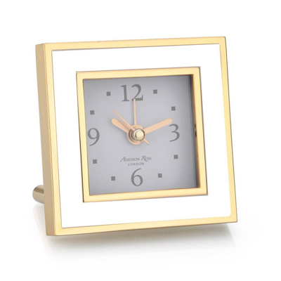 Addison Ross Ltd White & Gold Square Silent Alarm Clock