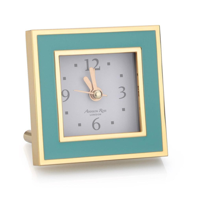 Addison Ross Ltd Turquoise & Gold Square Silent Alarm Clock In Blue