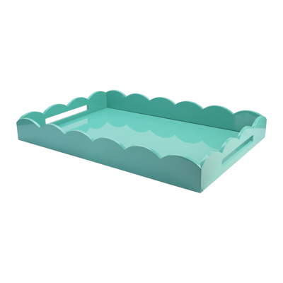 Addison Ross Ltd Turquoise Large Lacquered Scallop Ottoman Tray In Blue