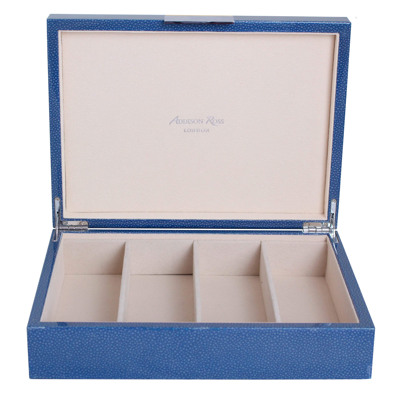 Addison Ross Ltd Large Blue Shagreen & Silver Glasses Box