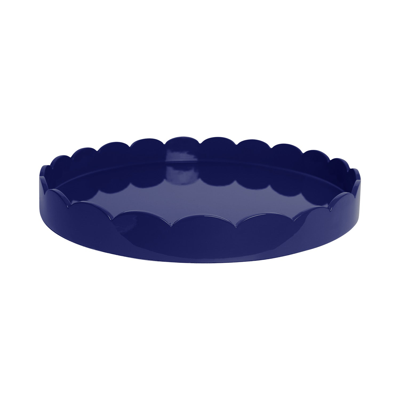 Addison Ross Ltd Navy Round Large Lacquered Scallop Tray In Blue