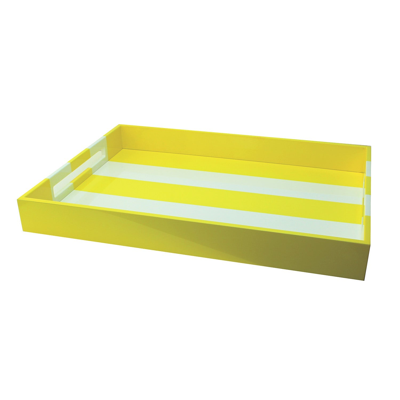 Addison Ross Ltd Yellow Striped Large Lacquered Ottoman Tray