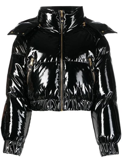 Versace Jeans Couture Glossy-finish Hooded Puffer Jacket In Black