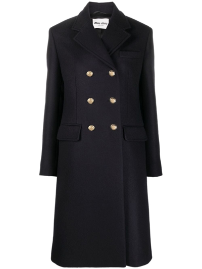 Miu Miu Double-breasted Wool Coat In Blau