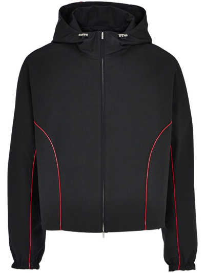 Ferragamo Contrast-piping Drawstring Lightweight Jacket In Black
